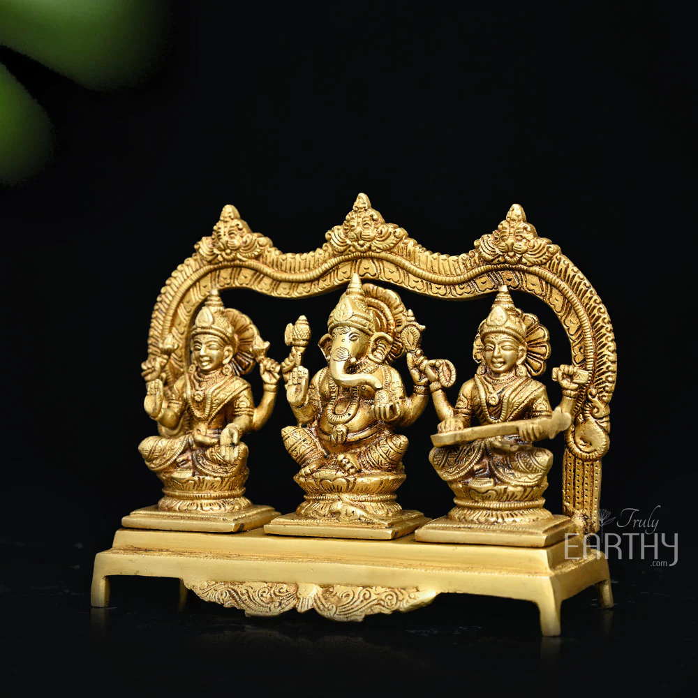 Brass Lakshmi Ganesha Saraswati - Image 3