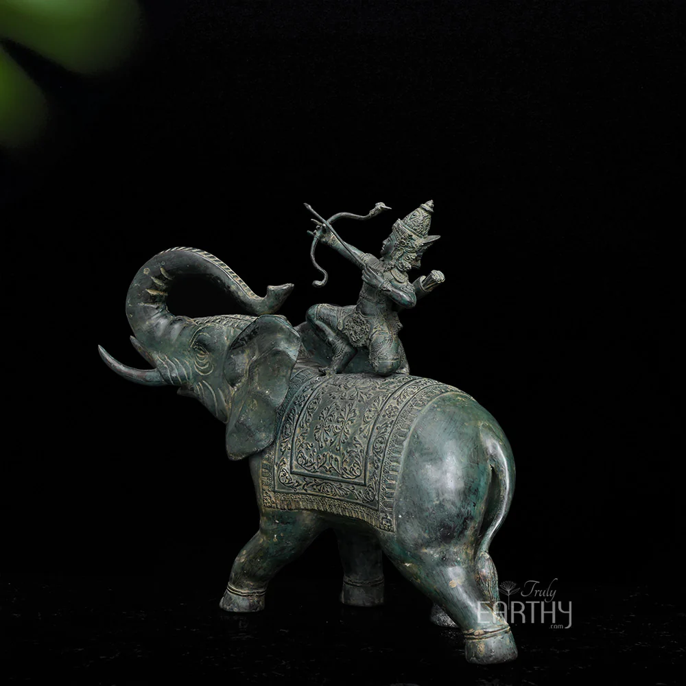 Lord Indra on Airavat - Bronze Sculpture - Image 4
