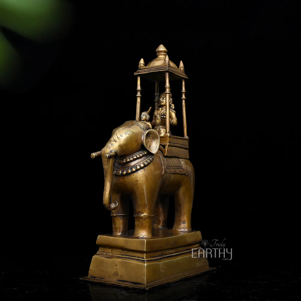 Lord Indra on Airavat - Brass Sculpture - Image 4