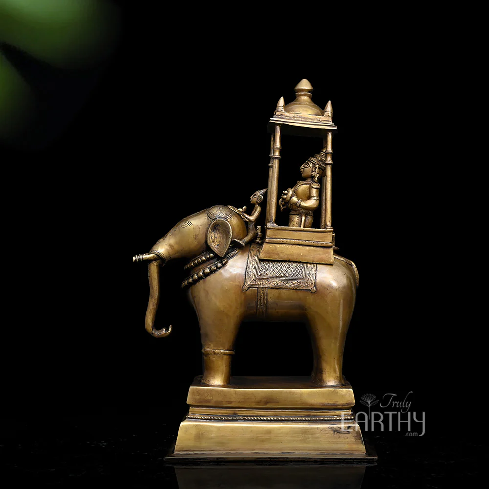 Lord Indra on Airavat - Brass Sculpture - Image 5