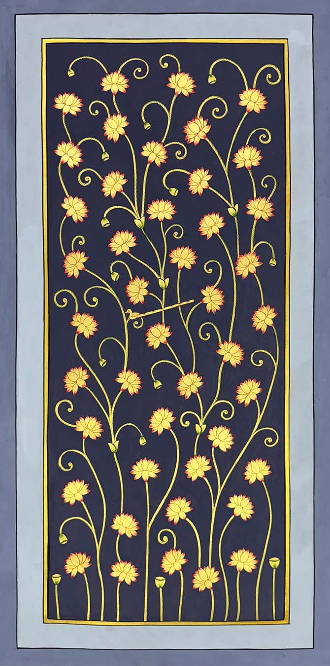 Krishna & Serenity of a Lotus Pond - Set of 3 Paintings (Unframed / 162.5 x 91.4 cm) - Image 3