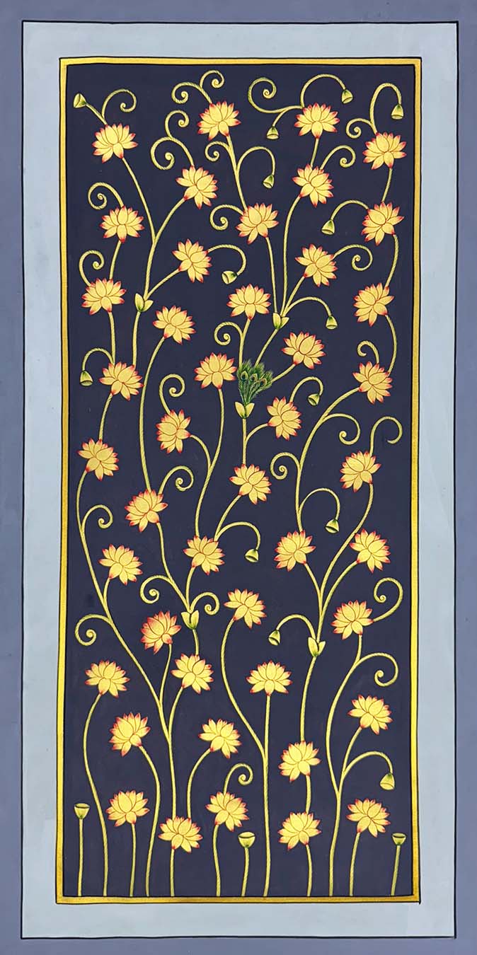 Krishna & Serenity of a Lotus Pond - Set of 3 Paintings (Unframed / 162.5 x 91.4 cm) - Image 4