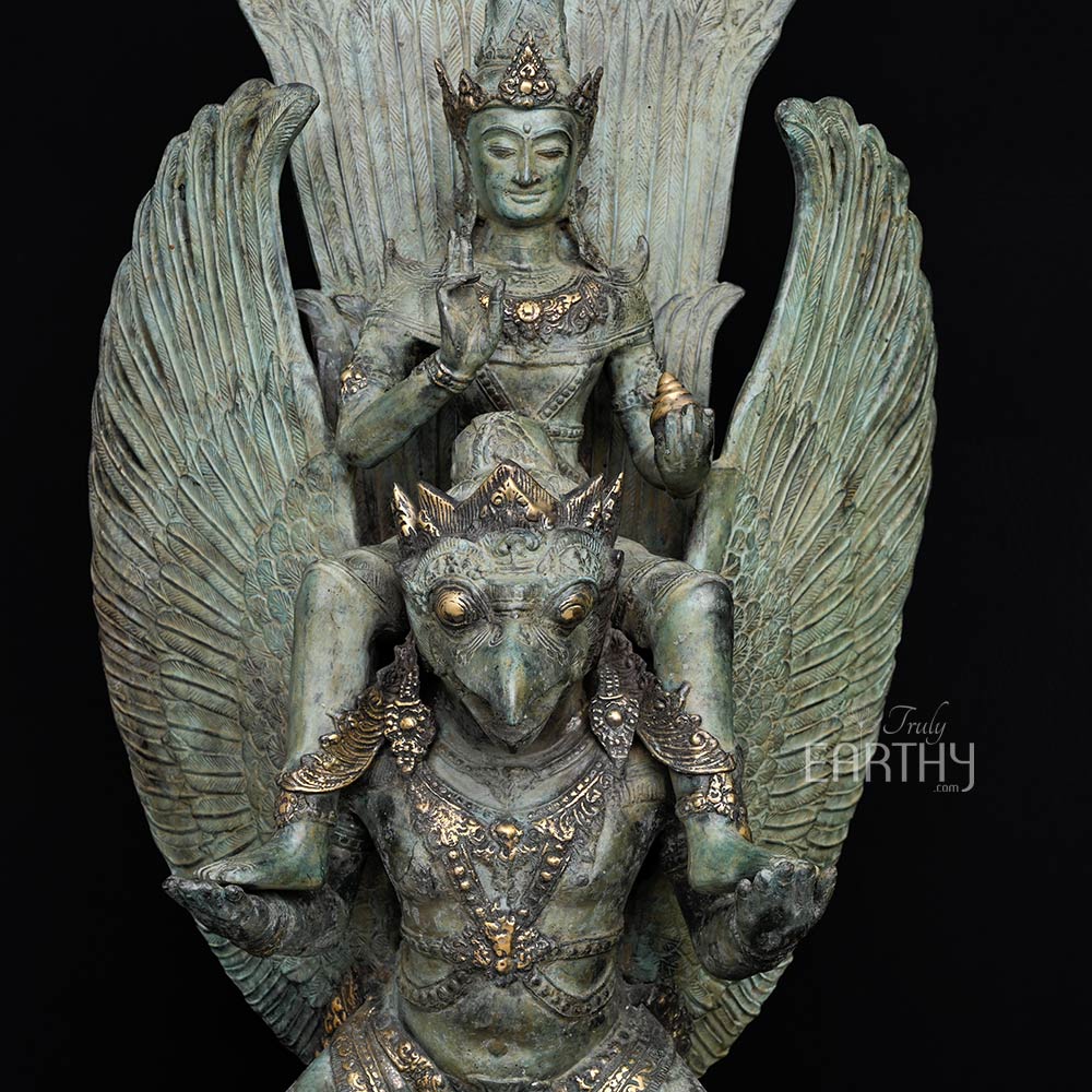 Lord Vishnu on the Shoulders of Garuda - Bronze Sculpture - Image 2