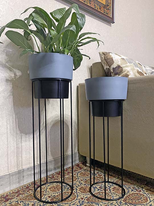 Michigan Grey-Black Metal Planter - Set of 2 (without Plant) - Image 2