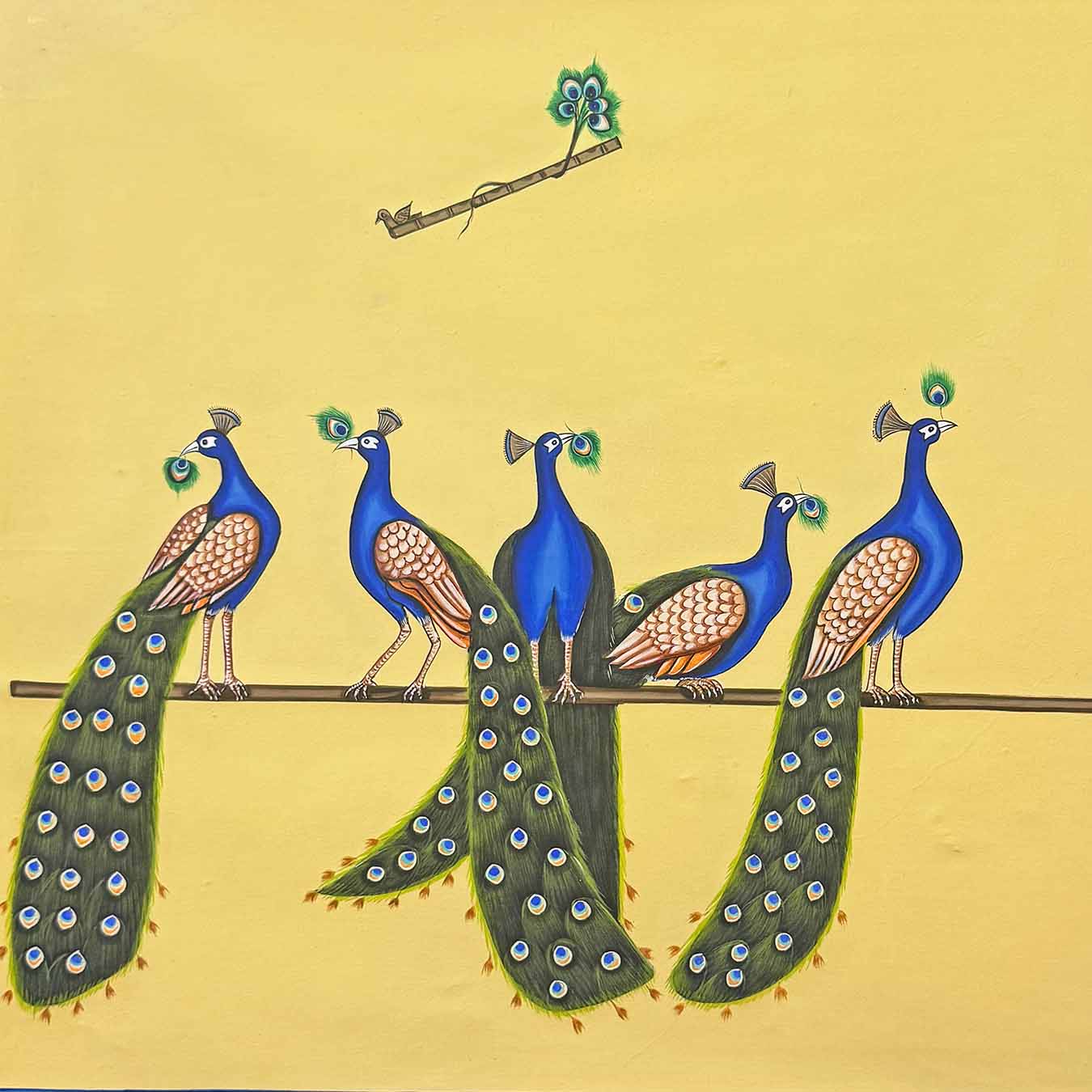 Peacocks Painting (Handmade / Unframed / 75.4 x 75.4 cm) - Image 2