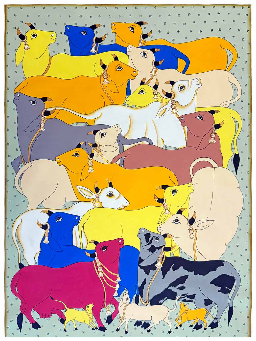 Pichwai Cows Painting (Handmade / Unframed / 90.9 x 121.4 cm)
