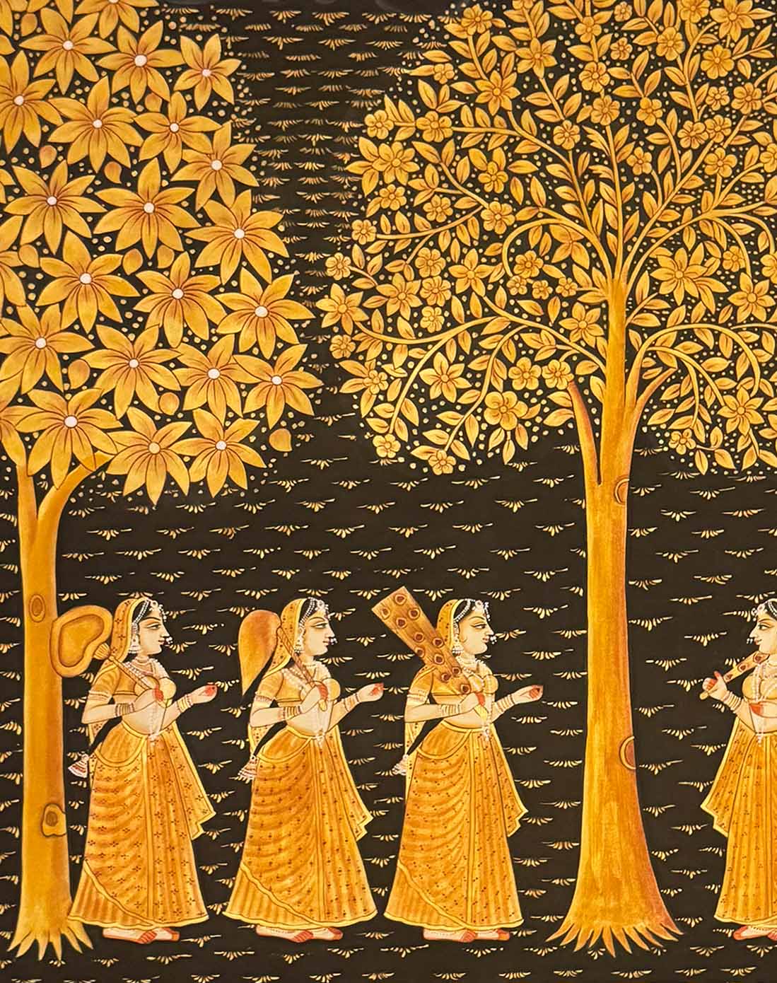 Pichwai Tree & Gopis Painting (Handmade / Unframed / 91.4 x 121.9 cm) - Image 3