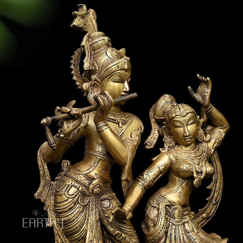 Radha & Krishna in Divine Dance | Handmade Brass Statue (with wooden base) - Image 2