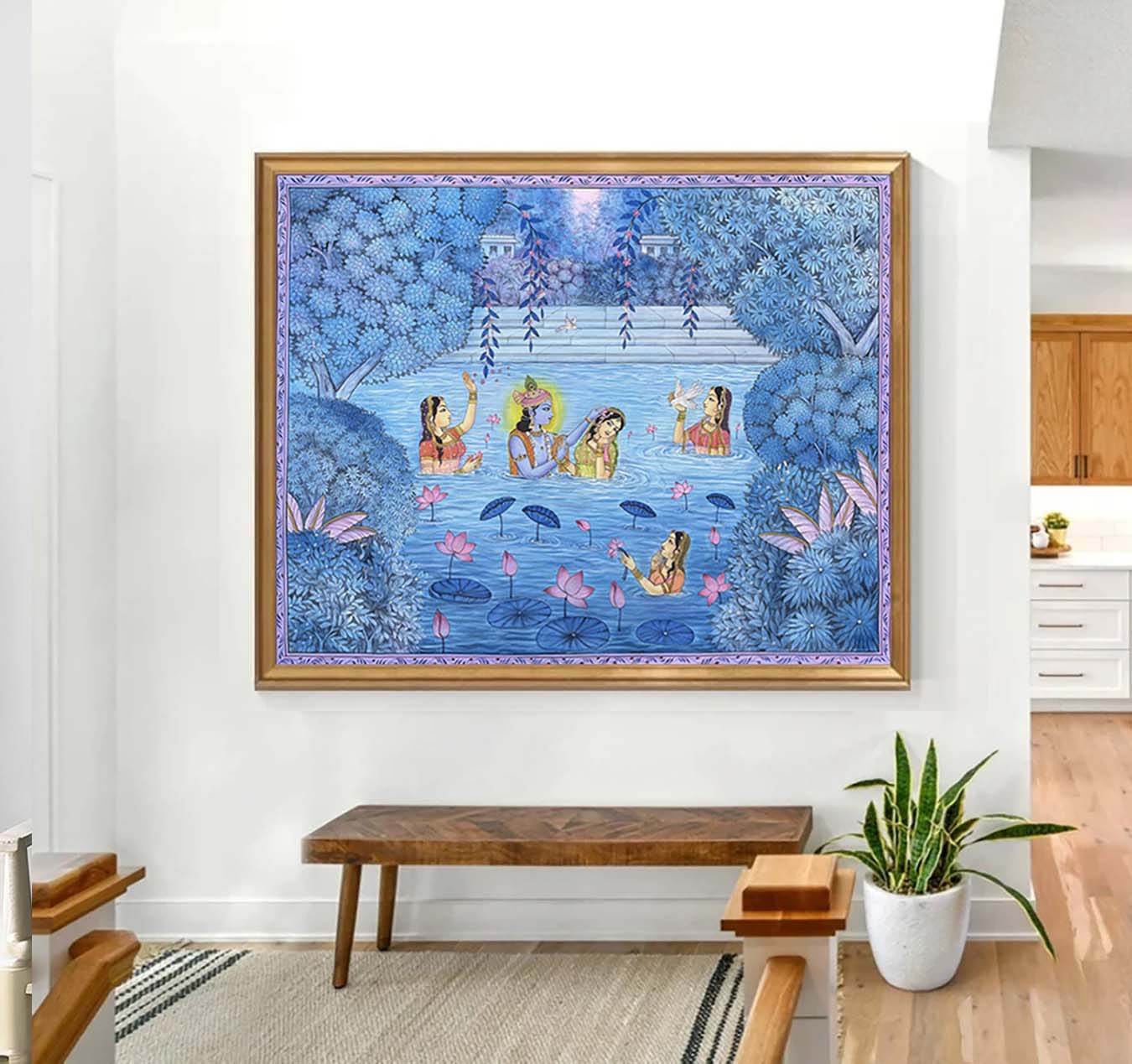 Radha Kund - Handmade Pichwai Painting (Unframed / 132 x 106.6 cm) - Image 6