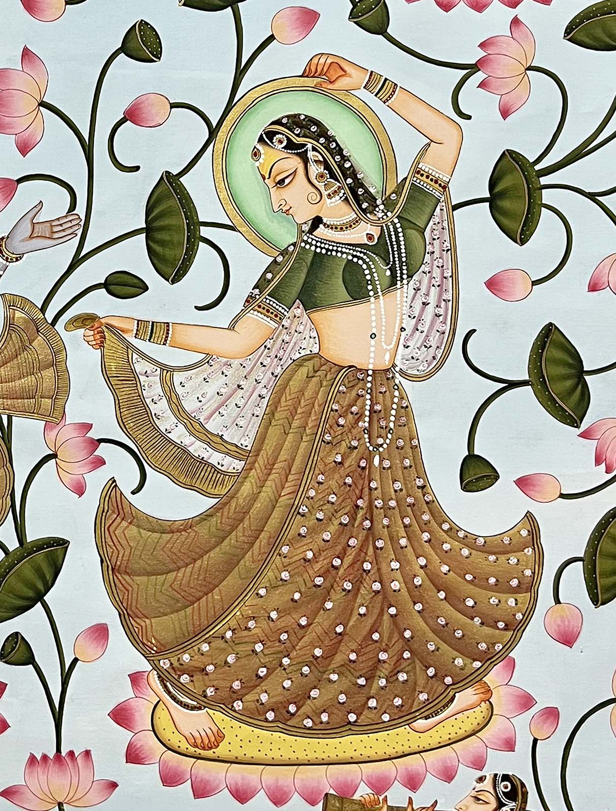 Handmade Radha Krishna Kamal Talai Painting (Unframed) - Image 4