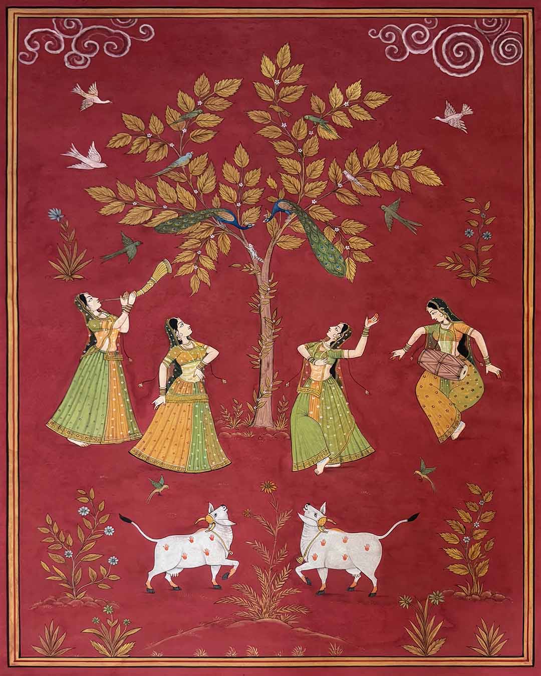 Sakhiyon Ka Anand Utsav - Handmade Pichwai Painting (Unframed / 105.9 x 141.7cm)