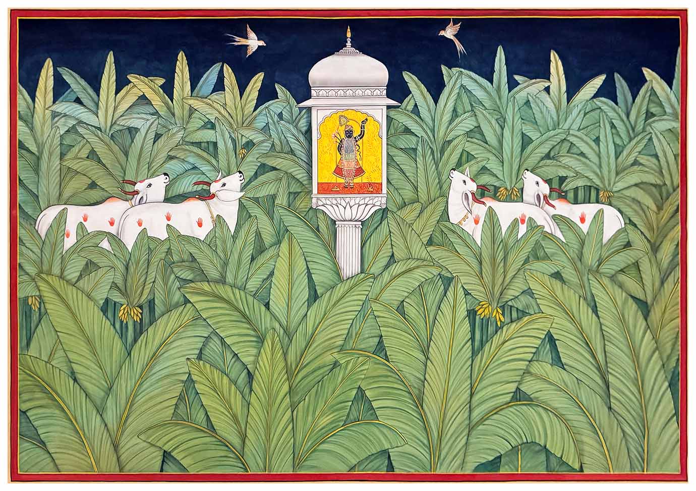 Sanctum of Serenity - Handmade Pichwai Painting (Unframed / 165.6 x 106.6 cm)