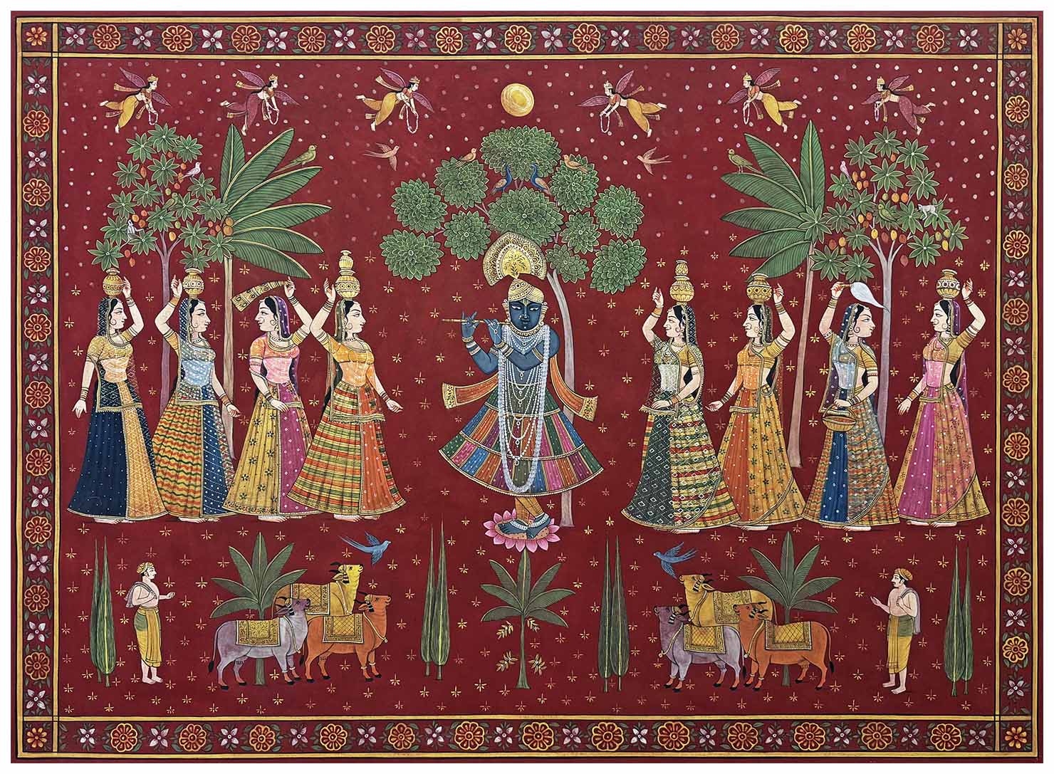 Sharad Purnima Deccan Pichwai (Handmade / Unframed / 111.7 x 152.4 cm)