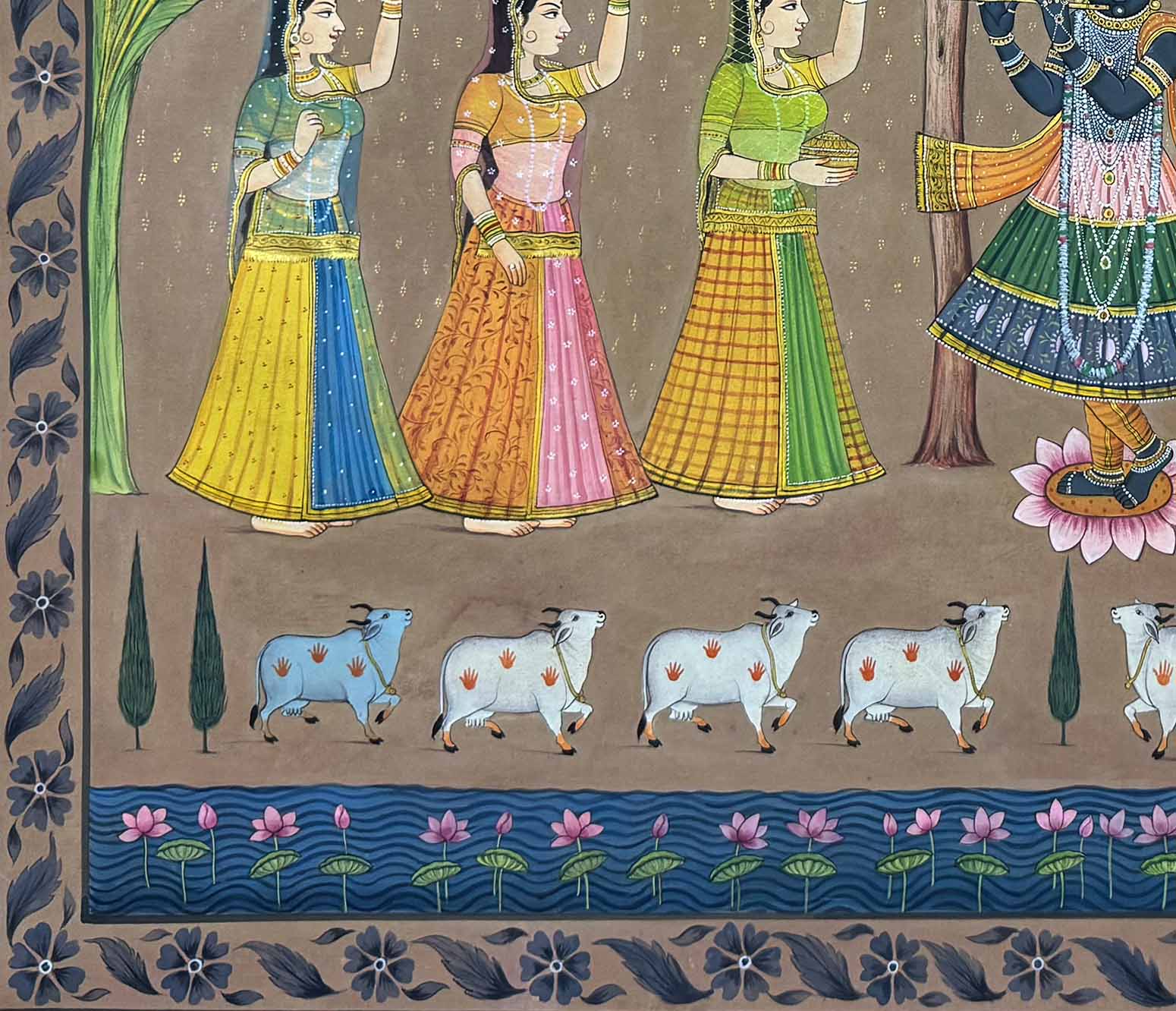 Sharad Purnima - Handmade Antique Finish Pichwai Painting (Unframed) - Image 6