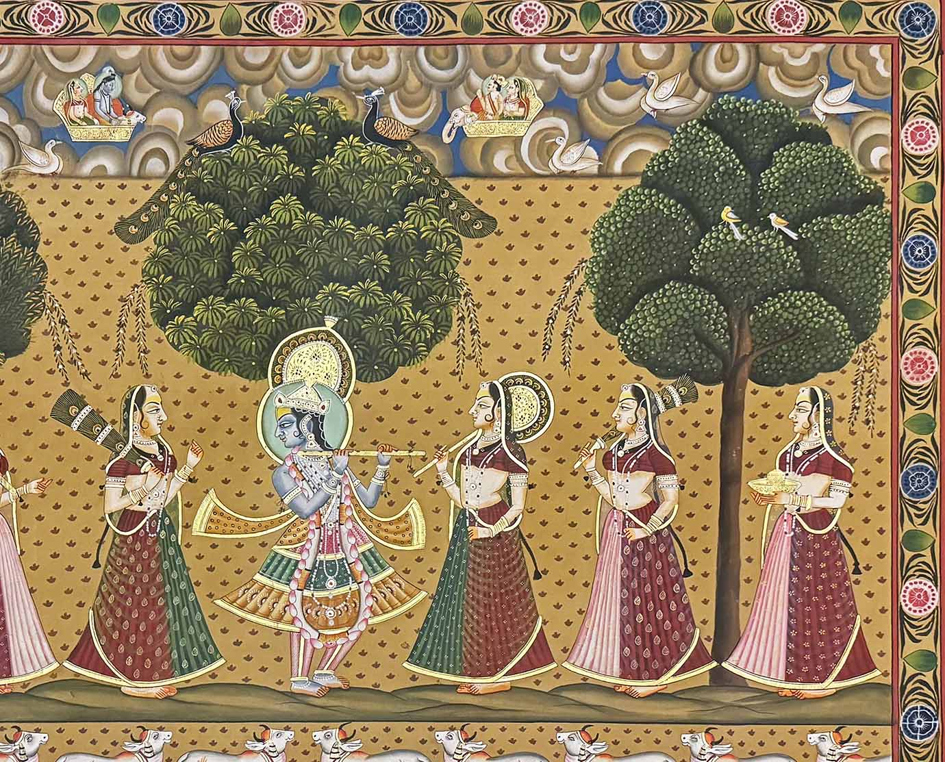 Sharad Purnima Pichwai Painting (Handmade / Real Gold / Unframed / 100.8 x 120.6 cm) - Image 4