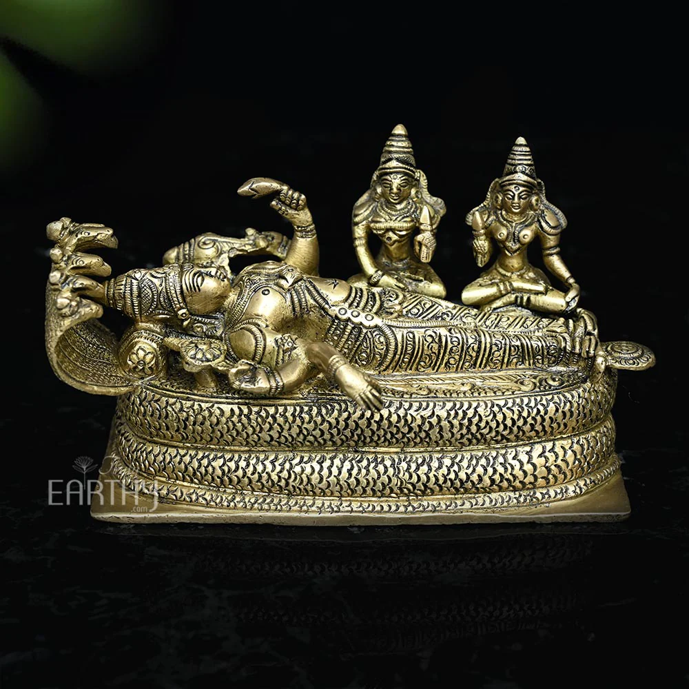 Shesh Shayi Vishnu In Brass | Handmade - Image 3