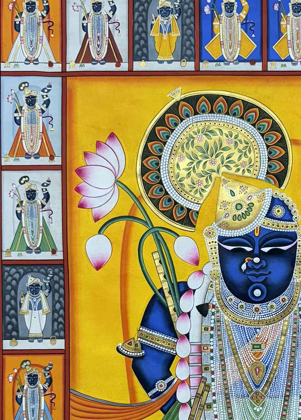 Shreenathji Darshan - Handmade Pichwai Painting (Unframed / 86.3 x 121.9 cm) - Image 3