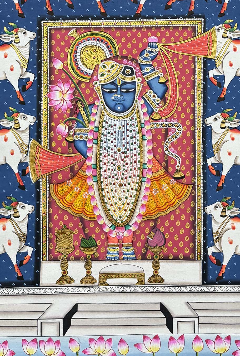 Shrinathji & Cows - Handmade Pichwai Painting (Unframed) - Image 2