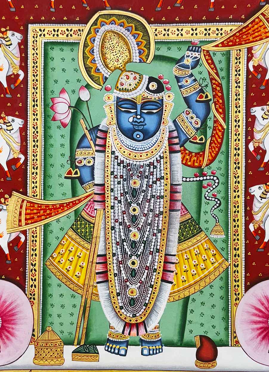 Shrinathji Darshan - Handmade PIchwai Painting (60.1 x 44.9 cm / Unframed) - Image 2