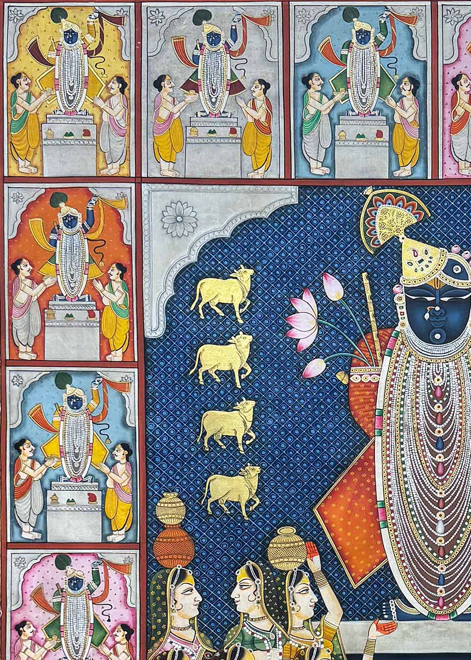 Shrinathji Darshan - Handmade Pichwai Painting (Unframed / 100.3 x 152.4 cm) - Image 3
