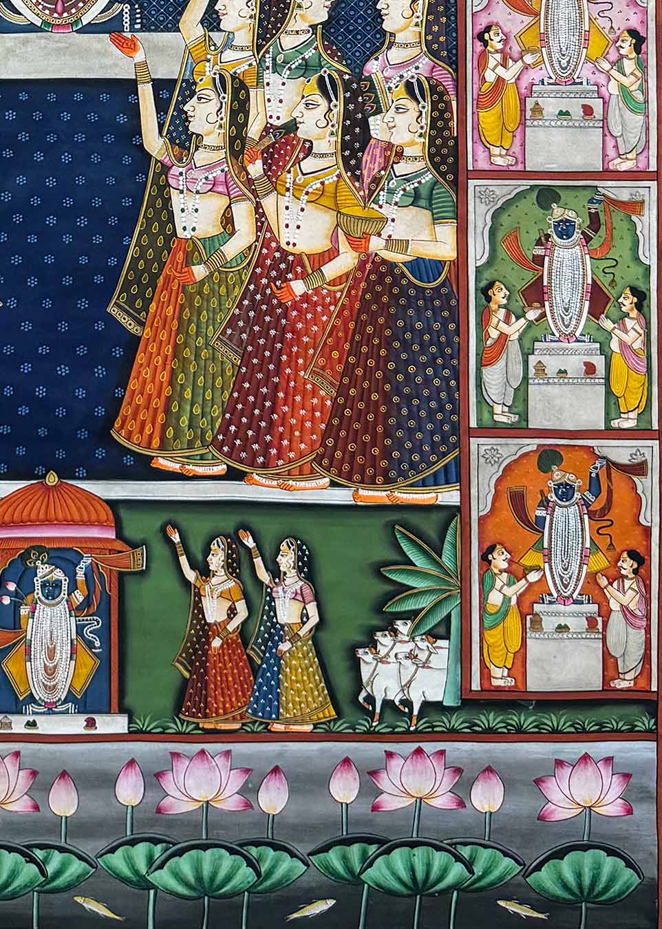 Shrinathji Darshan - Handmade Pichwai Painting (Unframed / 100.3 x 152.4 cm) - Image 5