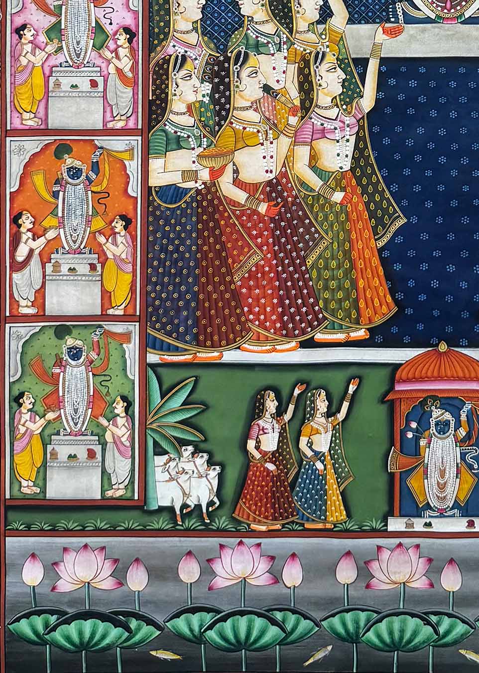 Shrinathji Darshan - Handmade Pichwai Painting (Unframed / 100.3 x 152.4 cm) - Image 6