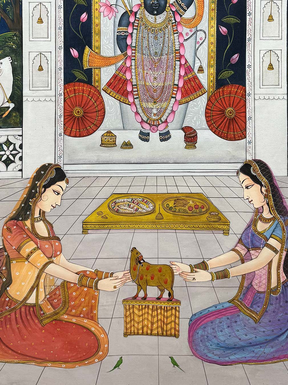Shrinathji & Gopis - Handmade Painting (Unframed) - Image 3