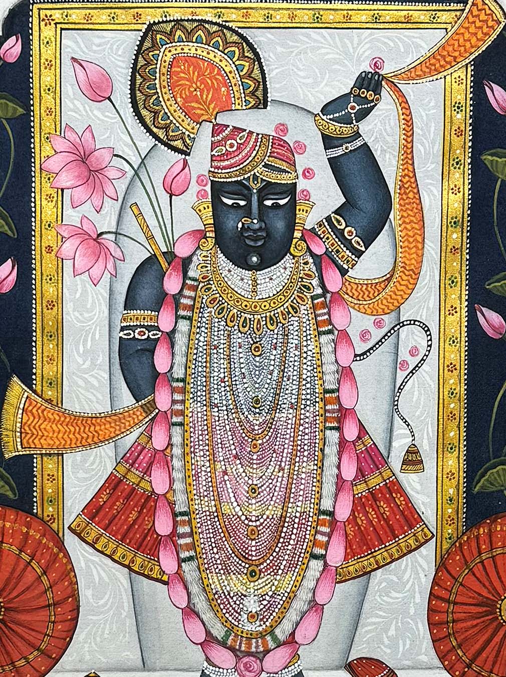 Shrinathji & Gopis - Handmade Painting (Unframed) - Image 4