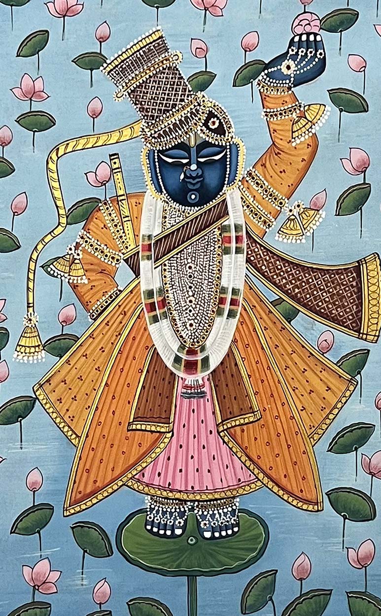 Shrinathji in Kamal Talai - Handmade Painting ( Unframed) - Image 2