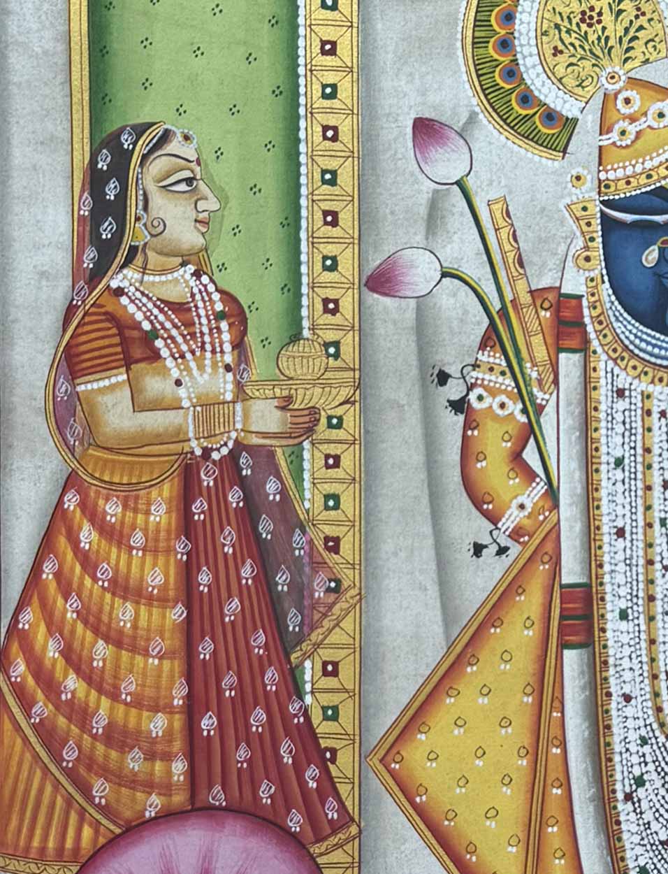 Shrinathji & Krishna - Handmade Pichwai Painting (44.9 x 58.9 cm / Unframed) - Image 3