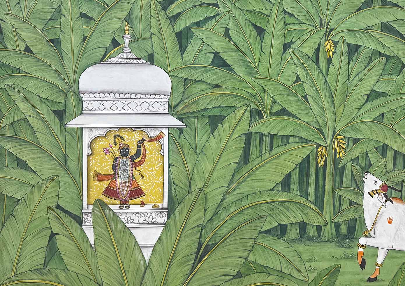 Shrinathji in the Green Embrace - Handmade Pichwai Painting (Unframed / 152.4 x 106.6 cm) - Image 2