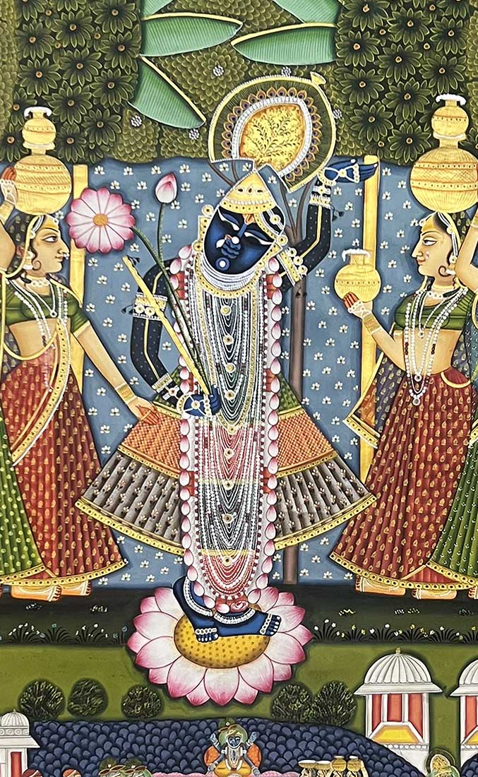 Shrinathji & Gopis - Handmade Pichwai Painting (Unframed) - Image 3