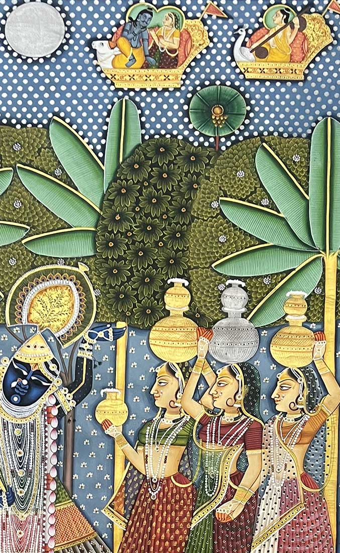 Shrinathji & Gopis - Handmade Pichwai Painting (Unframed) - Image 5