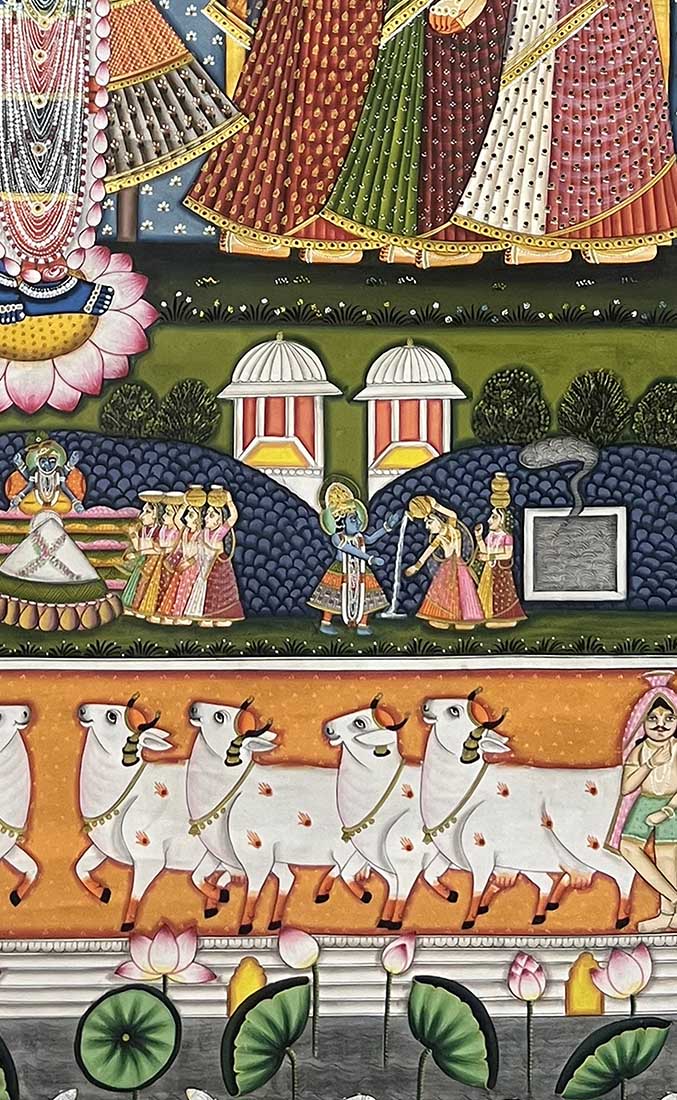 Shrinathji & Gopis - Handmade Pichwai Painting (Unframed) - Image 6
