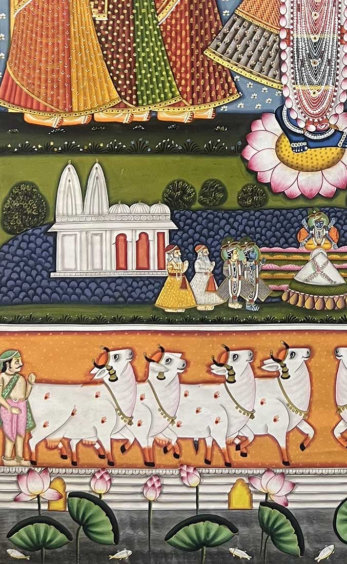 Shrinathji & Gopis - Handmade Pichwai Painting (Unframed) - Image 7