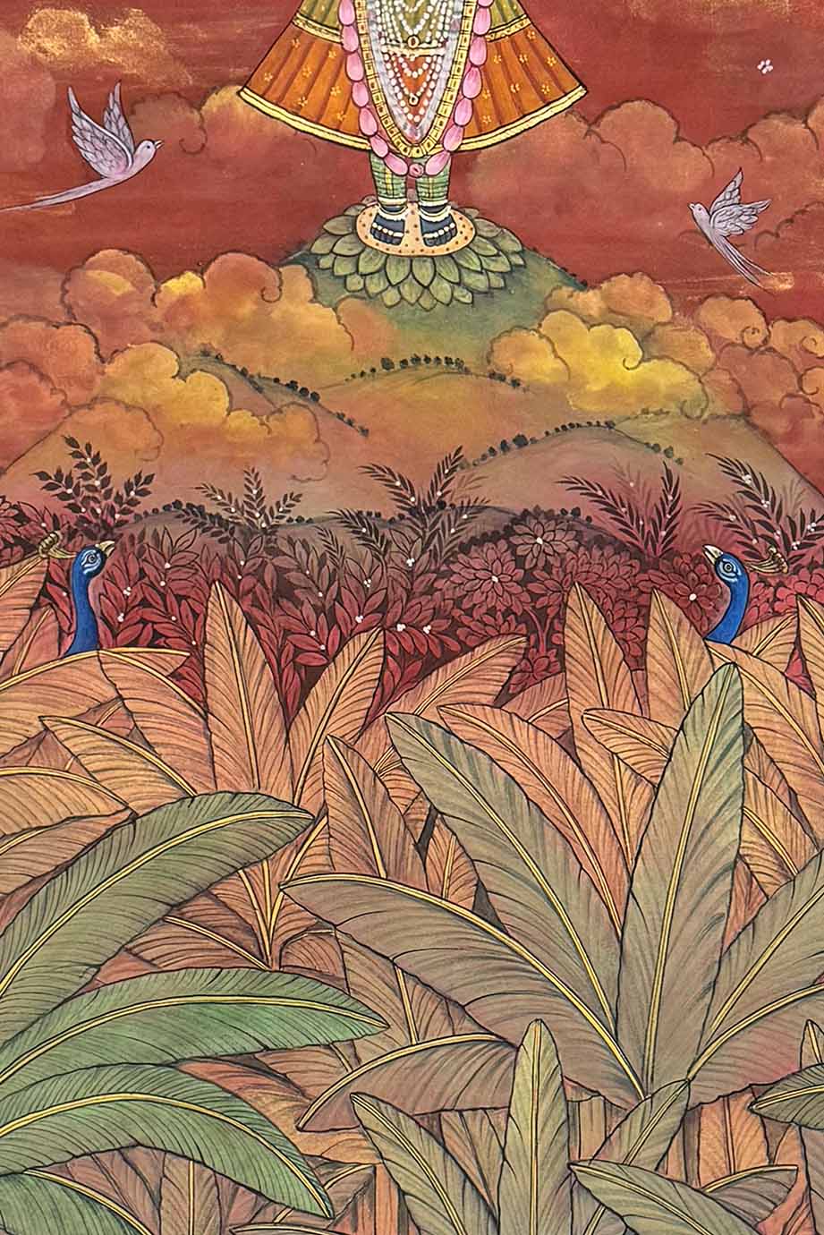 Shrinathji Blessing the Sacred Van - Pichwai Painting (Handmade / Unframed / 111.7 x 167.6 cm) - Image 4