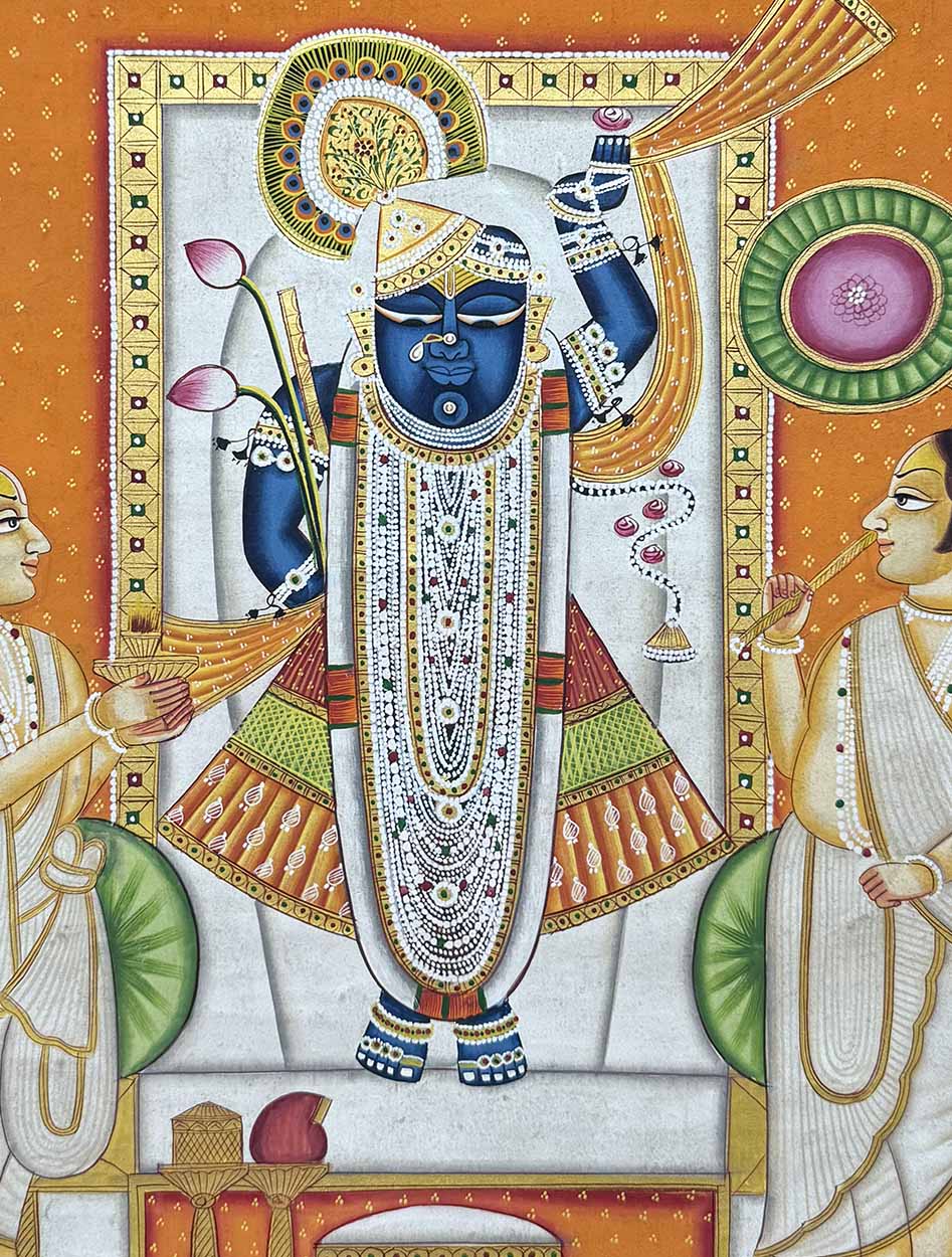 Shrinathji & Pujaris - Handmade Pichwai Painting (59.6 x 45.7 cm / Unframed) - Image 2
