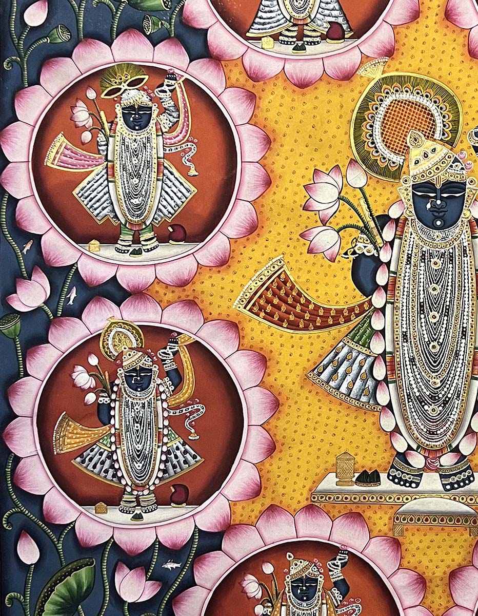 Shrinathji Utsav, Handmade Pichwai Painting - Antique Finish (Unframed / 91.4 x 120.6 cm) - Image 3