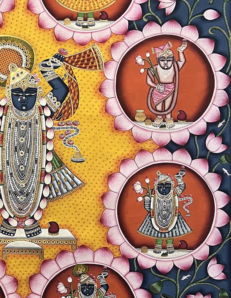 Shrinathji Utsav, Handmade Pichwai Painting - Antique Finish (Unframed / 91.4 x 120.6 cm) - Image 4