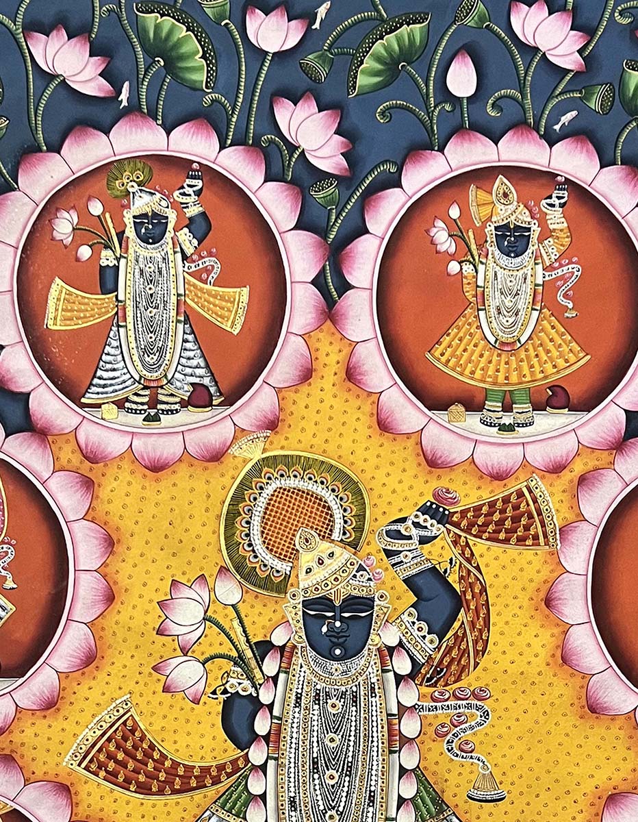 Shrinathji Utsav, Handmade Pichwai Painting - Antique Finish (Unframed / 91.4 x 120.6 cm) - Image 6