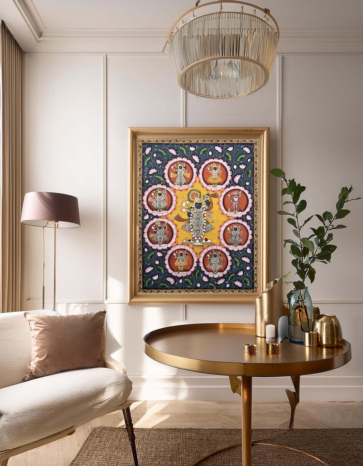 Shrinathji Utsav, Handmade Pichwai Painting - Antique Finish (Unframed / 91.4 x 120.6 cm) - Image 7