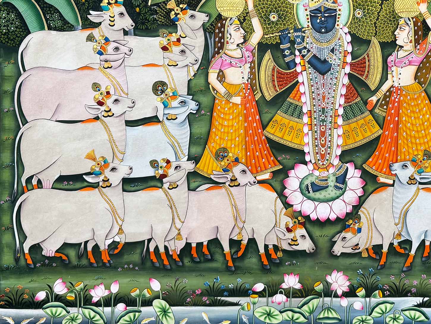 Shrinathji with Cows in Forest - Handmade Pichwai Painting (Unframed) - Image 6