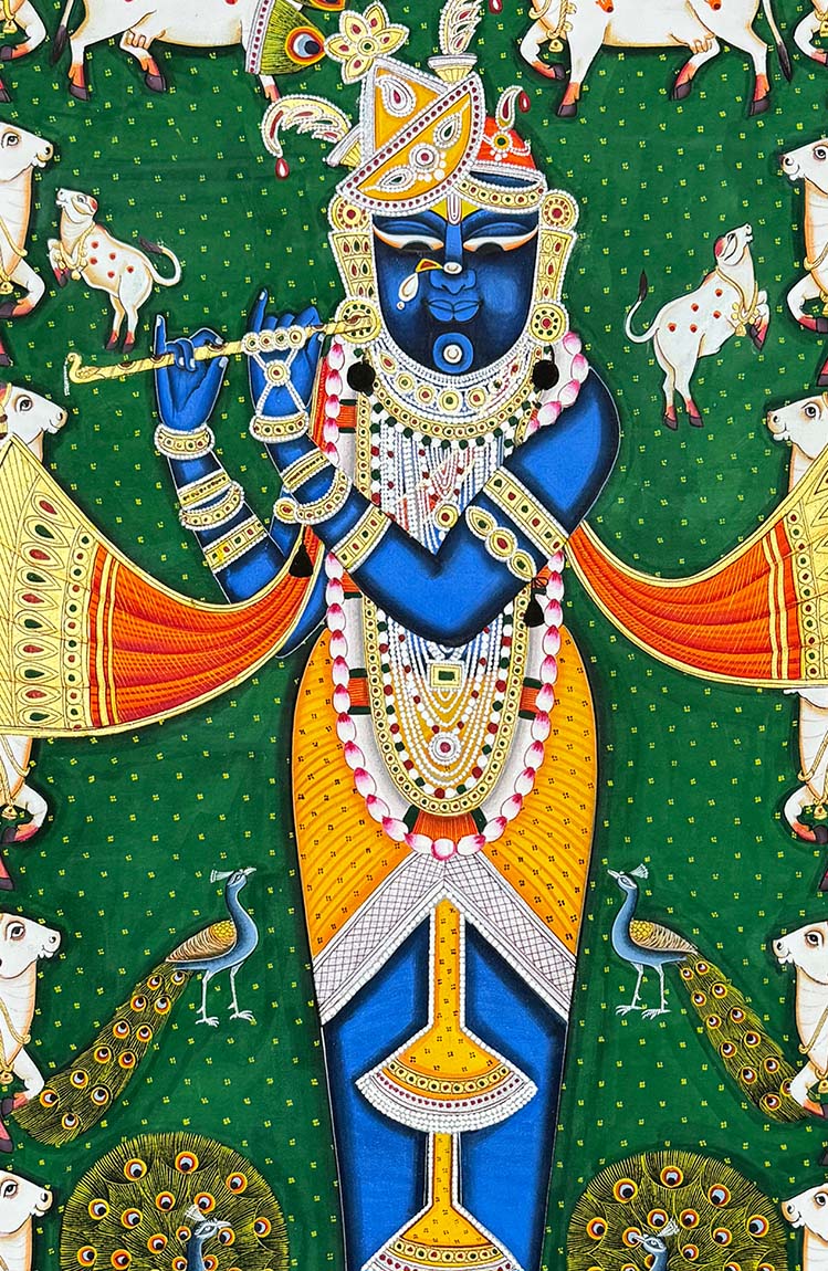 Shrinathji with Flute - Handmade Pichwai Painting (Unframed) - Image 2