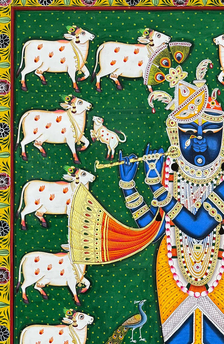 Shrinathji with Flute - Handmade Pichwai Painting (Unframed) - Image 3