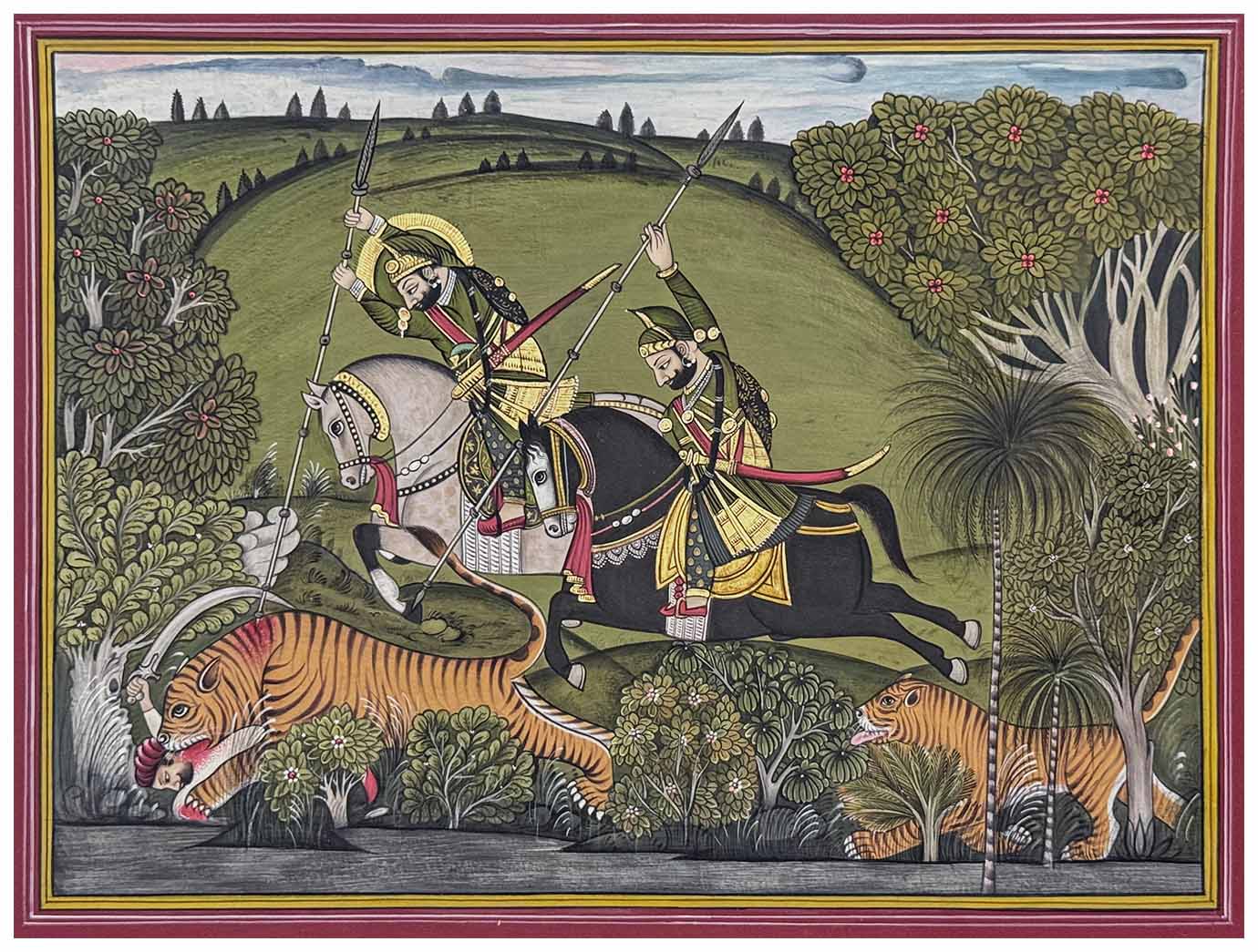 Tiger Hunt - Handmade Miniature Painting