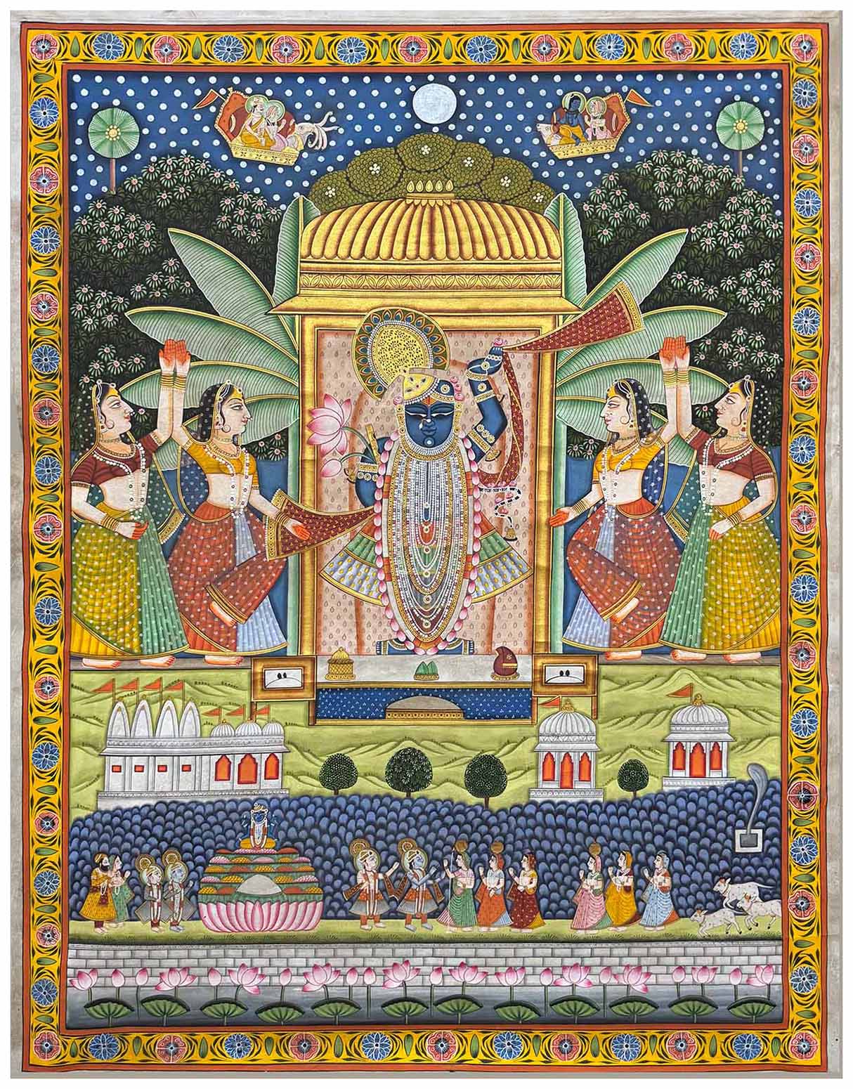 Traditional Handmade Pichwai Painting (Unframed / 91.4 x 120.6 cm)