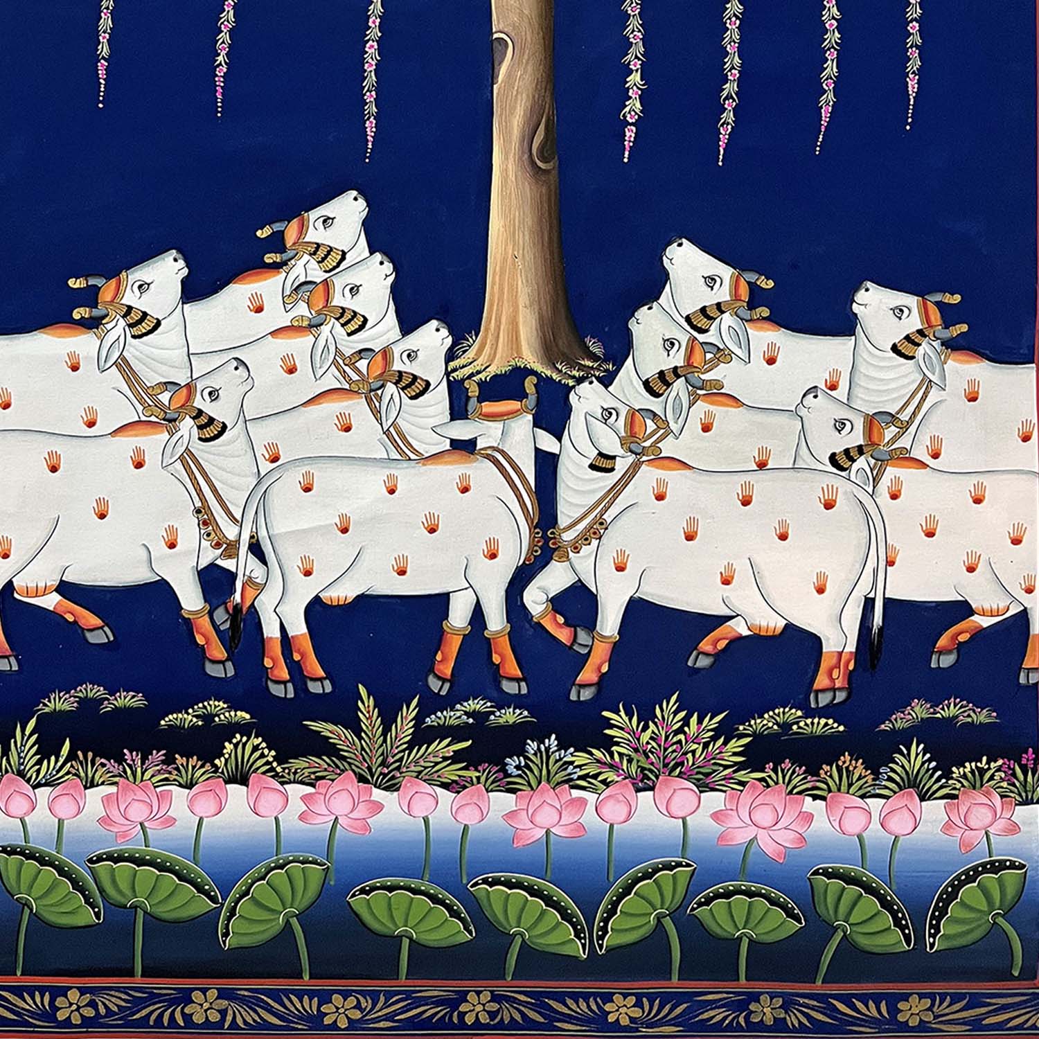 The Handmade Pichwai Painting - Tree of Life & Cows (Unframed) - Image 3