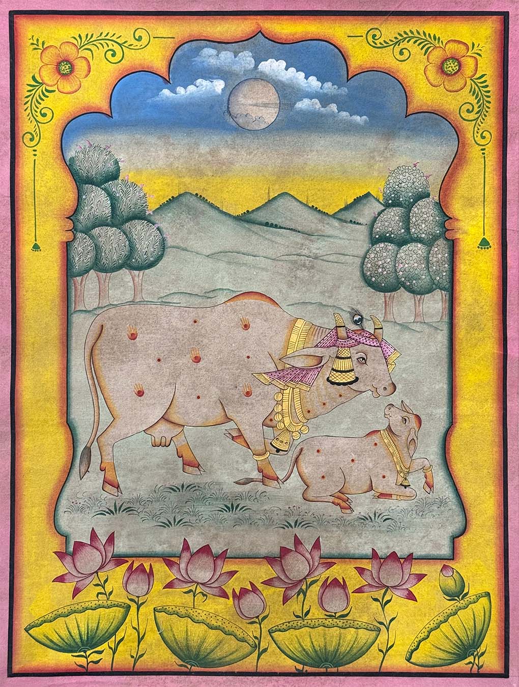 Vintage Cow & Calf - Handmade Pichwai Painting (Unframed)