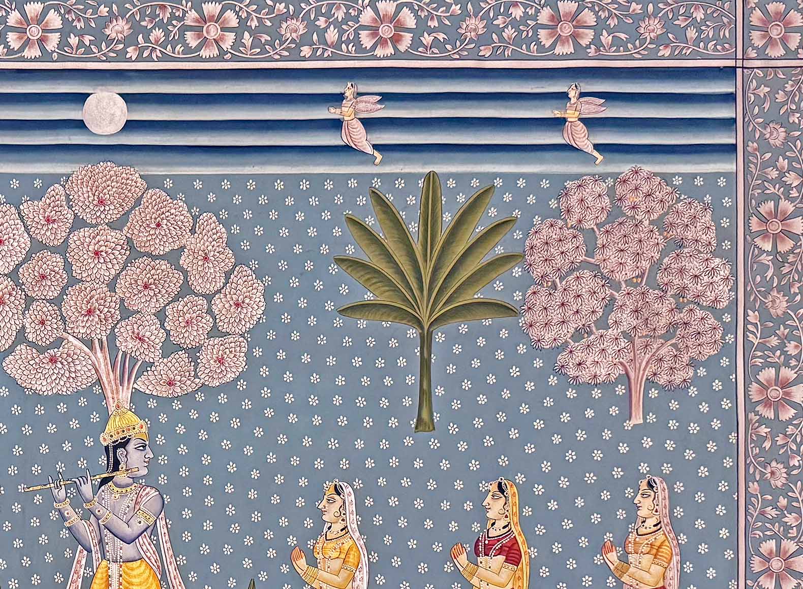 Vintage Krishna in Vrindavan -  Pichwai Painting (Handmade / Unframed / 91.4 x 120.6 cm) - Image 4