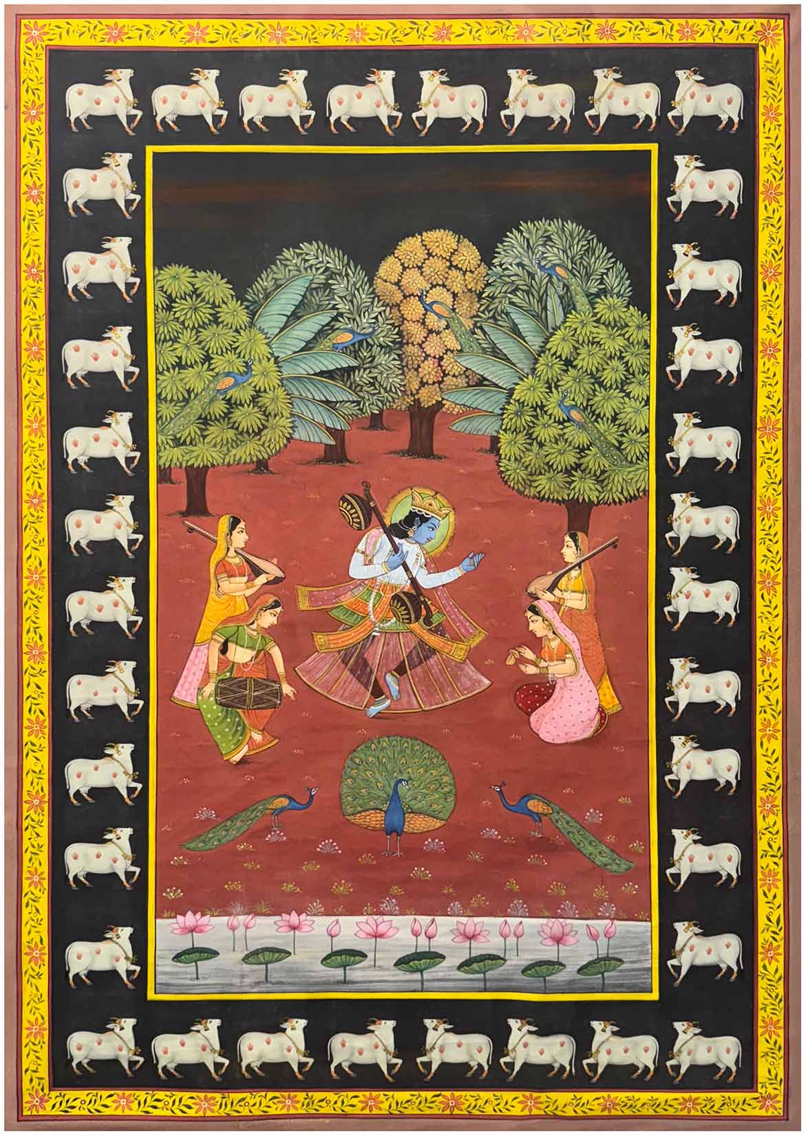 Vintage Raas-Leela - Handmade Painting (Unframed / 121.9 x 182.8 cm)